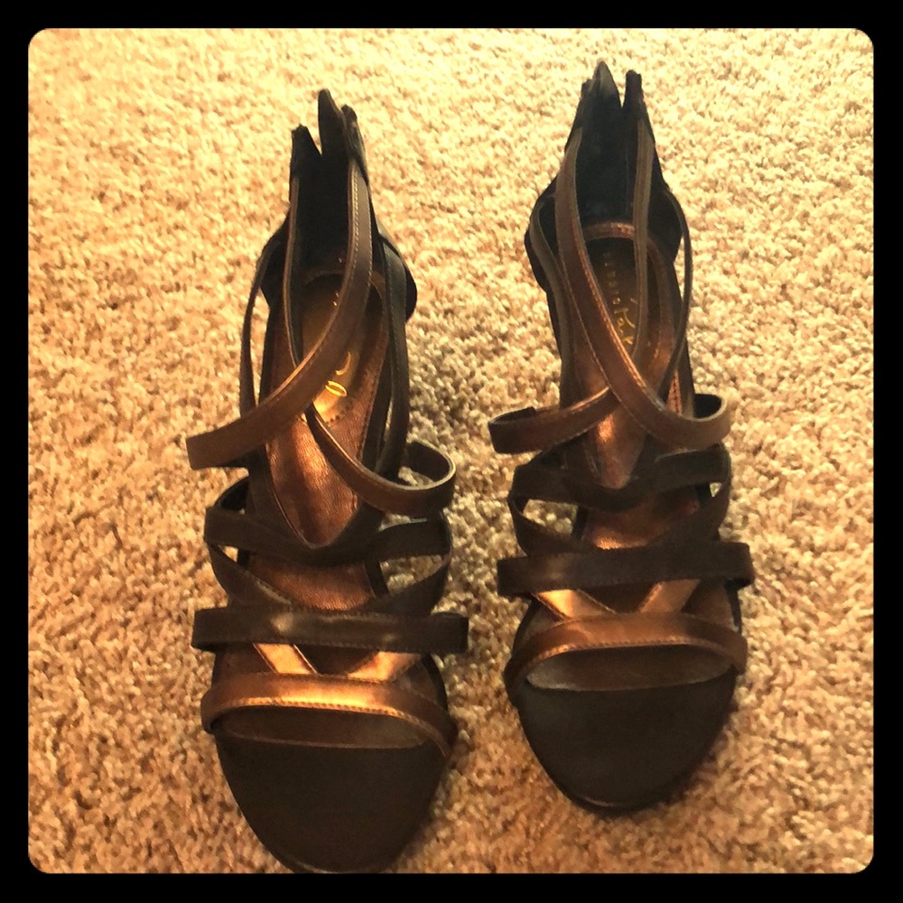 Brown and gold heels
